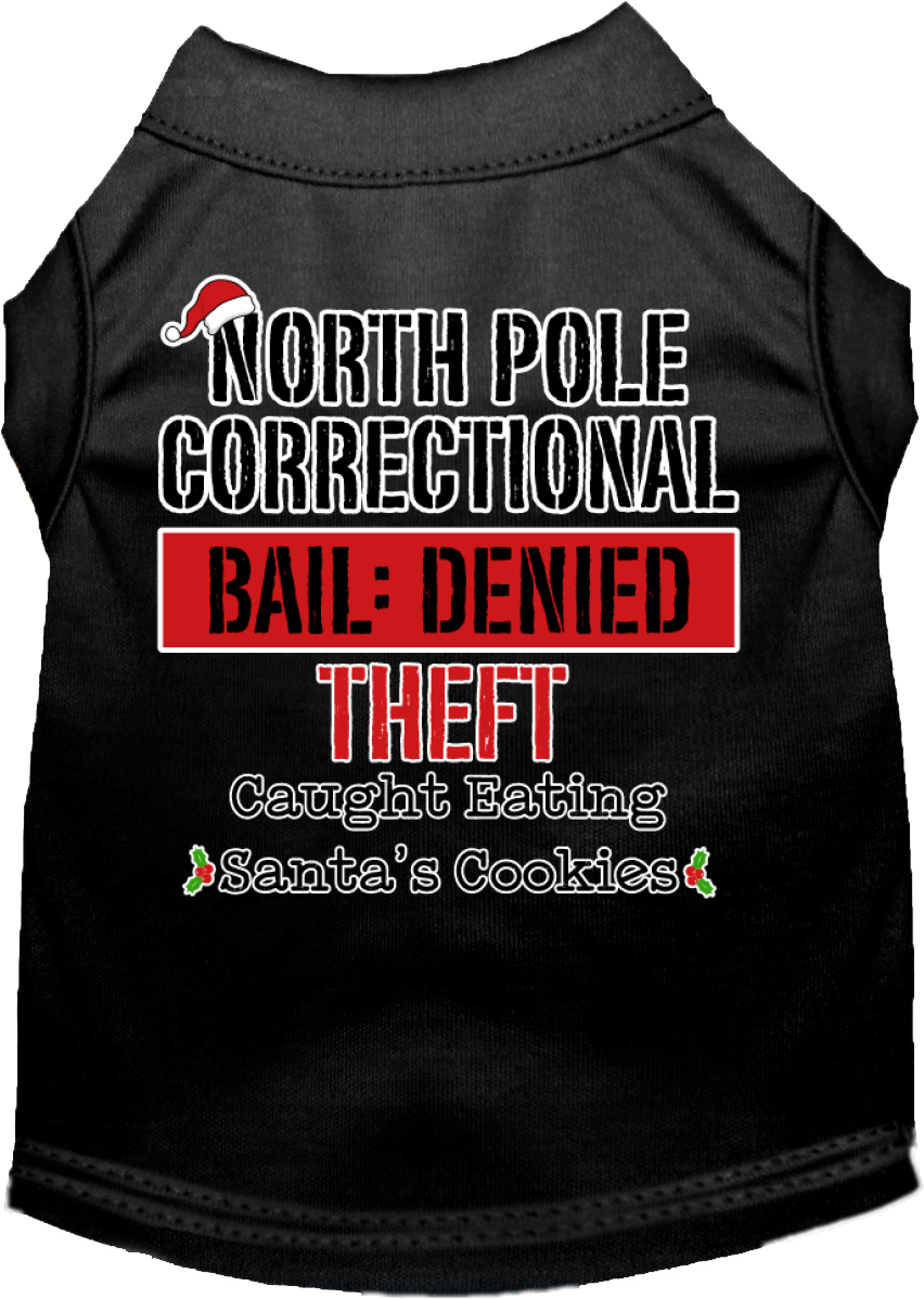 North Pole Correctional Screen Print Dog Shirt Black Size 6x